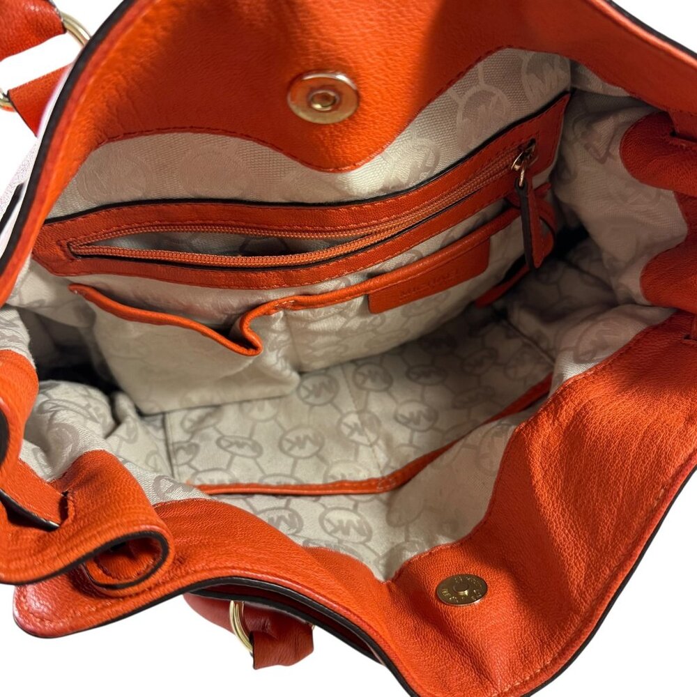 Michael Kors Large Hamilton Purse Hobo Bag North South Orange Leather Tote - Picture 8 of 9